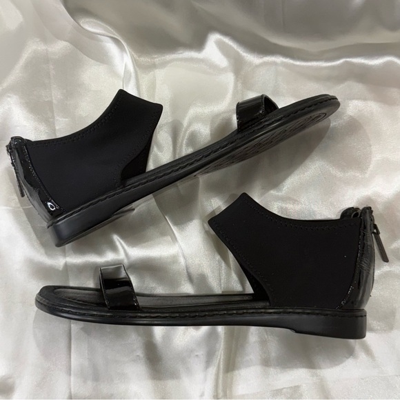 Donald J Pliner Gelda Sandals Neoprene Ankle Patent Leather Black Size 6 Chic - Picture 10 of 12